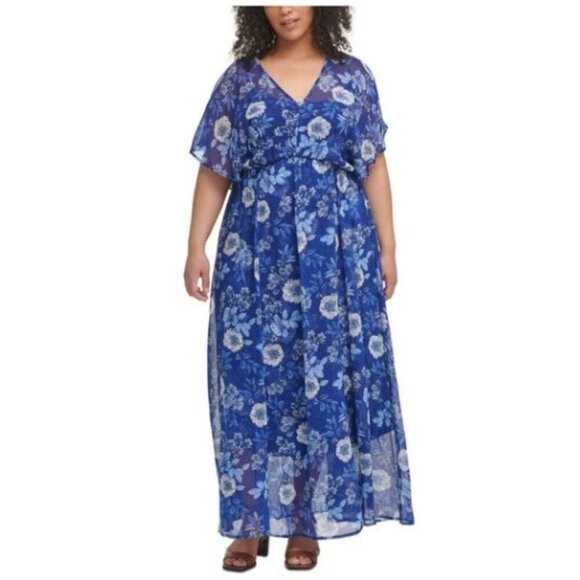 Tommy Hilfiger Dresses & Skirts - Tommy Hilfiger Womens Blue Lined Dolman Sleeve Maxi Dress Plus 22W​